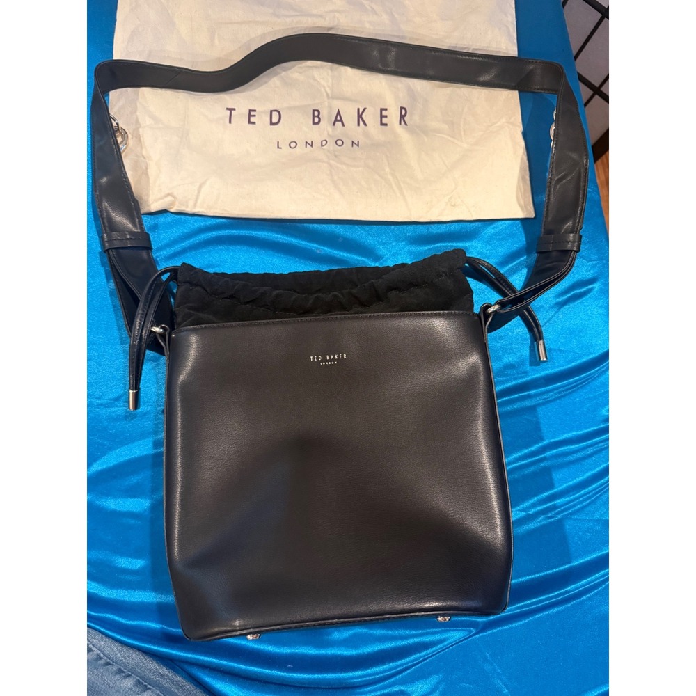 Ted Baker London Black Leather Bucket Bag with Drawstring Inner and Dust Bag